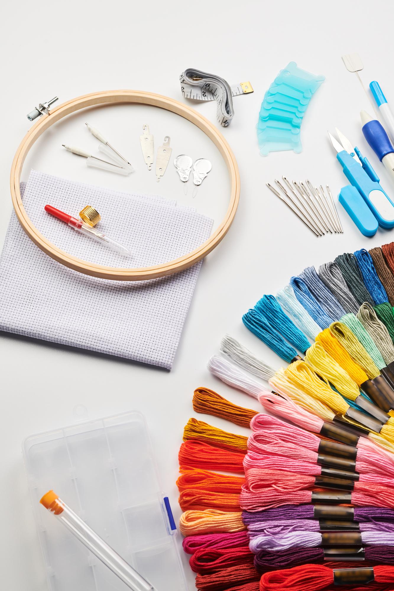 selection of embroidered samples on table